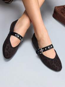 CUCCOO GRLICON Sandal Wanita Motif Leopard, Sederhana dan Serbaguna, Cocok untuk Aktivitas Luar Ruangan, dengan Desain Tali Tunggal dan Gesper Bertabur Stud, Gaya Y2K Punk Keren, Street Sporty Gothic, Sepatu Musim Semi, Liburan Musim Semi, Paskah, Natal - coklat tua - View 2