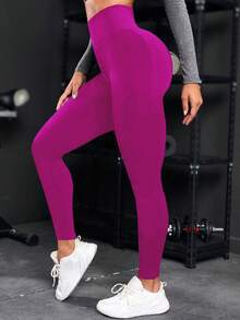 Core Rhythm Running Tights Seamless High Stretch Tummy Control Active Leggings For Chinese New Year Yoga Women Pants - Red Violet - View 4