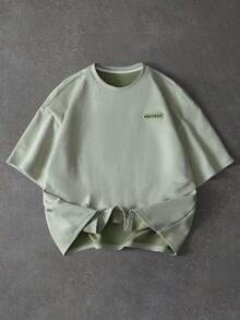 PAVTROS Men's Casual Loose Fit Round Neck Short Sleeve T-Shirt With Applique, Summer - Light Grey - View 1