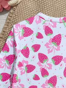 Young Girl Cute Casual Vacation Strawberry Flower Zipper Ruffle Knit Fabric Romper, Fashionable Elegant Lady Suitable For Swimming, Summer Vacation, Beach, Pool, Holiday Party - Baby Pink - View 5
