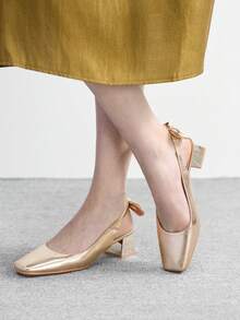 CUCCOO BIZCHIC Women's Elegant High Heel Shoes With Bow Decor Spring Shoes - Gold - View 5