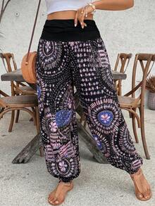 SHEIN VCAY Plus Size Casual Printed Pants - Multicolor - View 4