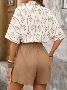 Brillora 女士夏季度假休闲拼接短袖系带连体裤，度假，度假风，波西米亚风，波西米亚风格，波西米亚风卡其色连体裤，音乐节乡村风连体裤，女士休闲装，女士海滩度假装，女士夏季短款套装，女士短款套装，女士优雅夏季装，女士度假短款套装 - 彩色 - 查看 3