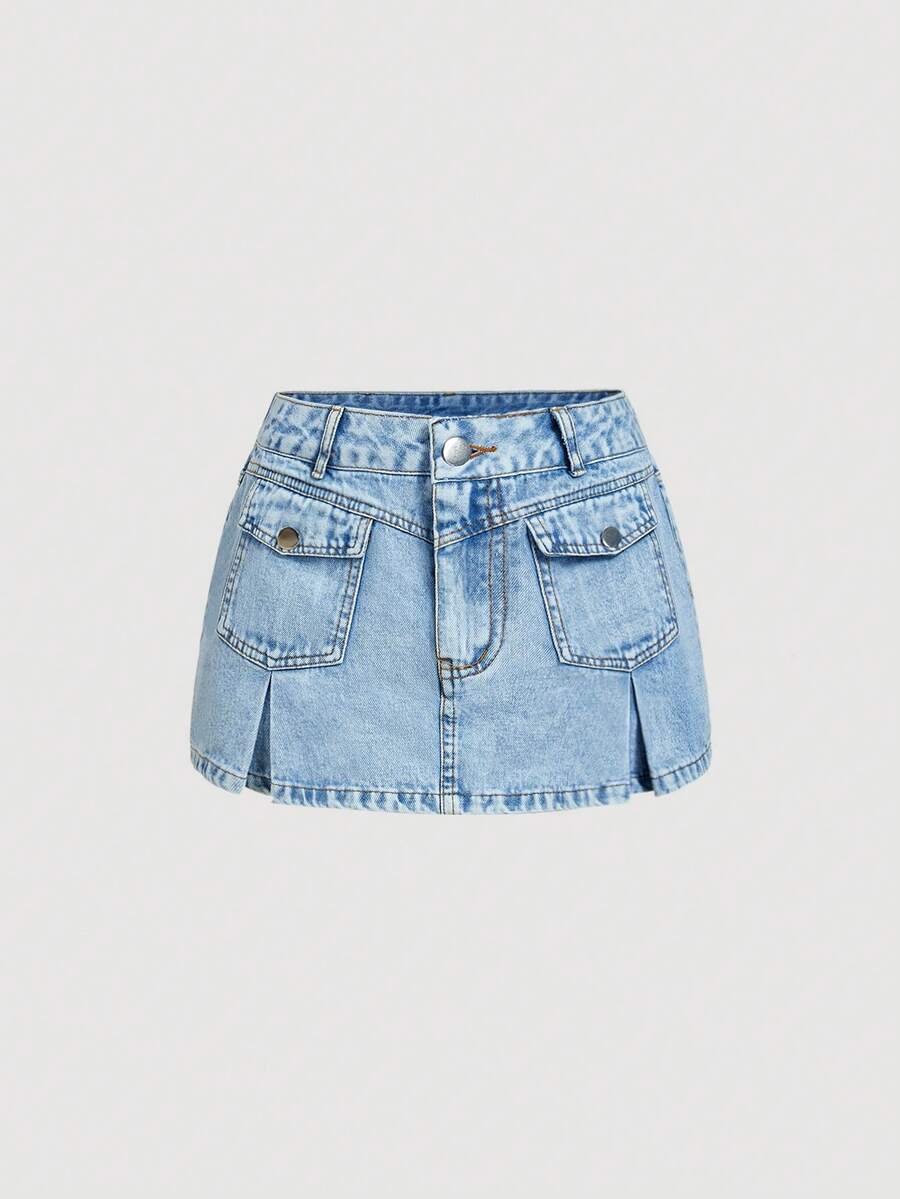 Sweetra 女士休闲牛仔迷你裙 - 藍色 - 查看 1