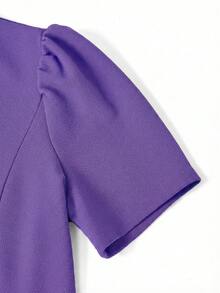 Ellevyn Đầm ngắn tay in họa tiết phối màu thời trang, thanh lịch dành cho nữ - Màu tím - Xem 4