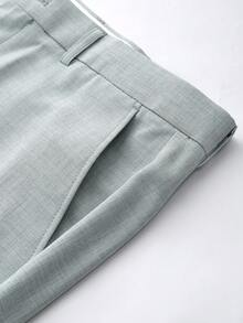 Calvornis 男士鼠尾草綠雙排扣西裝，夏季優雅正式兩件套，修身亞麻混紡紋理西裝外套與長褲，適用婚禮與典禮 - 淺藍色 - 查看 6