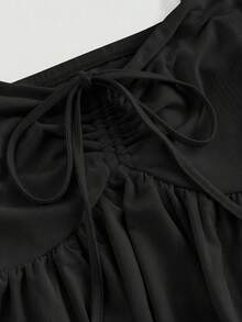 SHEIN MOD Plus Size Women Casual Solid Color Camisole & Mini Skirt Set - Black - View 3