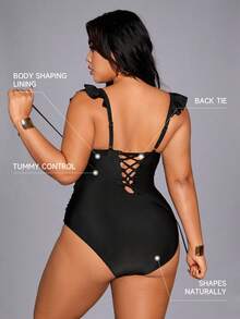 Shapewave New Arrival Summer Beach Vacation Ruffled Backless Elegant Plus Size One-Piece Swimsuit - Black - View 2