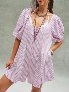 Bohemela 女士夏季休闲度假浪漫优雅法式海滩波西米亚乡村音乐节宽松条纹连体裤，自由休闲的穿搭风格，时尚女士服装，沙滩装，夏季度假装 - 彩色 - 查看 10