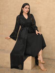 DAZY Women's Elegant Floral Print Sleeveless Dress With Belt & Robe, 2-Piece Set, Spring/Summer,Wedding Guest Dress Women - Black - View 1