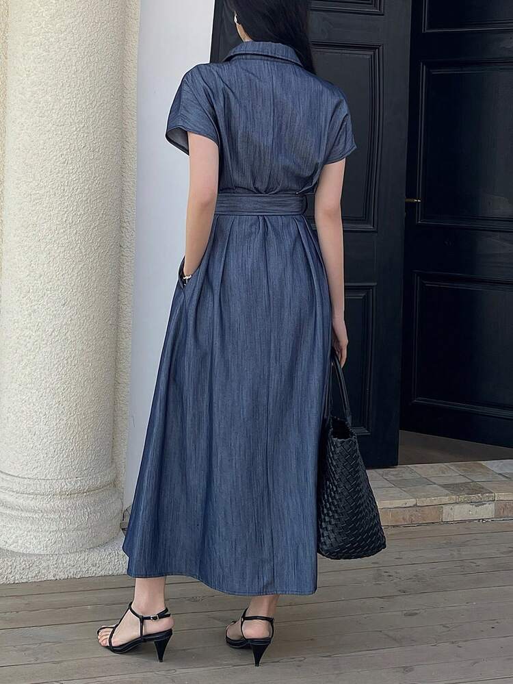 Women's Casual Vacation & Commute Solid Color Batwing Sleeve Belted Dress, Summer Sun Dresses For Women