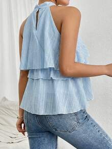Firerie Loose Neck Ruffle Asymmetrical Chiffon Blouse - Baby Blue - View 2