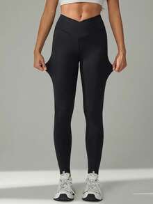 SHEIN Tall 女款純色極簡高腰長褲，日常穿著，適合高個女性 - 黑色 - 查看 6