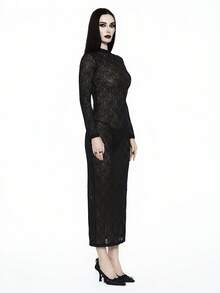 Glisette Women's Stand Collar Sexy Waist Cinched Midi Dress For Dates & Parties - Black - View 4