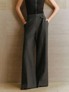 Anewsta Spring/Summer New Urban Retro Academic Professional Commute High-Waisted Draping Design Women Pants - Grey - View 5