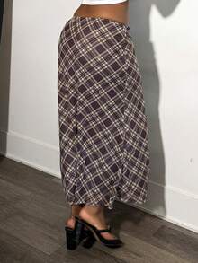 Tyla Gomez Ladies' Plaid Mesh Skirt - Brown - View 6