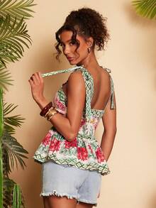 Travachic 女士印花系带吊带背心，适合春夏度假 - 彩色 - 查看 7