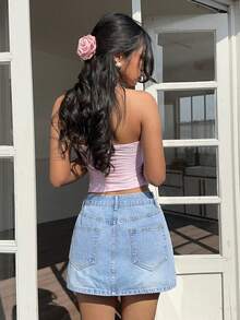 Sunnyshic 女士休闲水洗牛仔裙，适合度假和外出穿着 - 藍色 - 查看 2