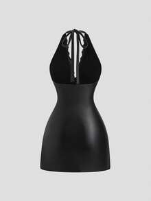 Sweetra New Spring/Summer Tie-Strap Mini Dress, Collar Lace Patchwork, Suitable For Vacation Outfit - Black - View 2