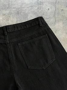 AXEPEAK Pantalones de moda con adornos de rhinestones lavados para hombre - Negro - Ver 5