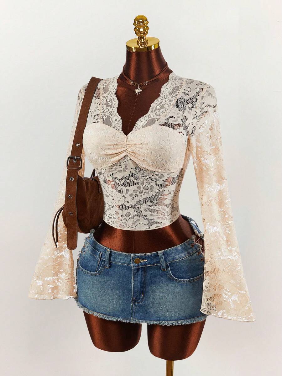 Amplova 2026 New Lace Sexy Sheer Women Blouse