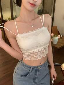 FRIFUL 女士时尚性感蕾丝加垫吊带背心 - 白色 - 查看 2