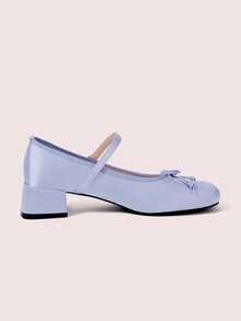 CUCCOO DOLLMOD Ladies Light Blue Satin Square Toe Bow High Heels, Versatile In The Workplace, Cute And Sweet Valentine's Day - Baby Blue - View 9