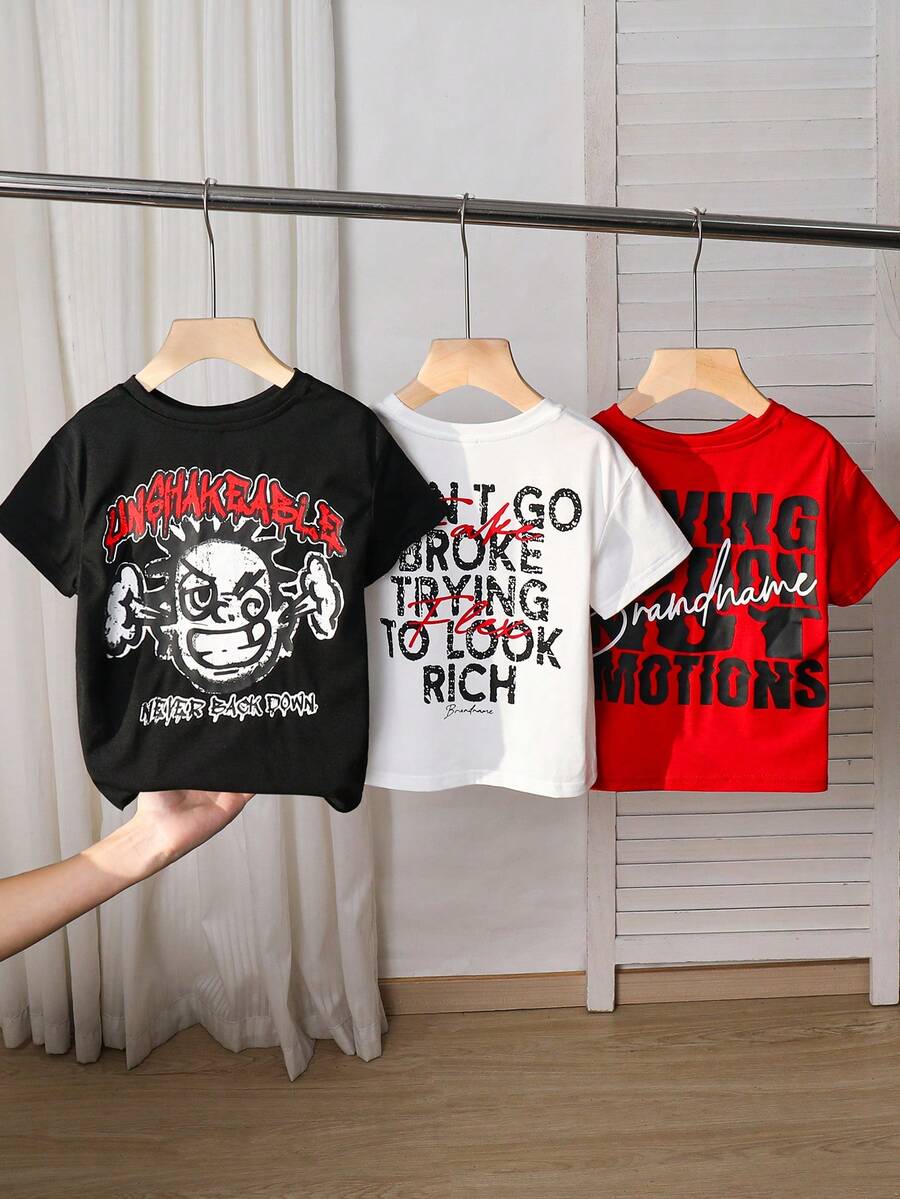 SHEIN 3件装男童T恤 - 紅色 - 查看 1