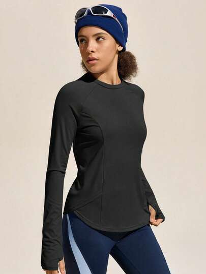  Exploreva Women's Outdoor Long - Sleeve Sports T - Shirt With Side Pockets, Suitable For Outdoor Sports, Running, Fitness And Yoga