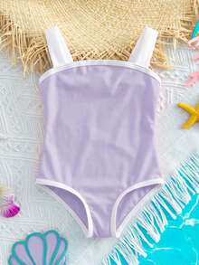 SHEIN Random 1pcs, Send 1pc Baby Girl Cute Black Hollow Flower Decor Romper Swimsuit For Summer - Purple - View 6