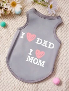 PETSIN 1pc White Letter LOVE DAD MOM Love Printed Pet Tank Top Grey Casual Style Pet Clothes - Grey - View 1