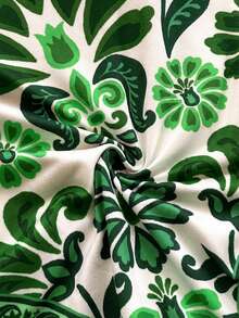 Soleia Nuevo body asimétrico de hombro con lazo estampado de punto para vacaciones para mujeres - Verde - Ver 7