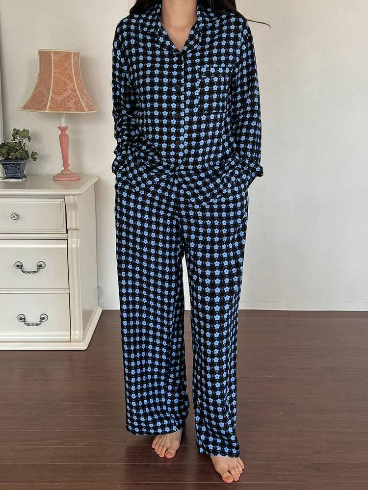 All-Over Floral Print Women Pajama Set, Spring