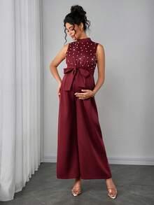 Momance Women's Elegant Sleeveless Round Neck Jumpsuit, Spring/Summer - Burgundy - View 3