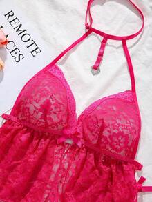 2-delat sexigt spetsunderklädesset för kvinnor - Skrikrosa - Visa 8