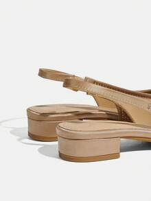 CUCCOO TILAWA Women Shoes Pointed Low Coarse Heel Apricot Full Diamond Fashion Gorgeous Banquet Party Women's Flat Shoes Back Strap Slingback Flat Women's Shoes - Apricot - View 5