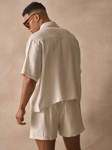 Musero Camisa de lino de manga corta, holgada, con botones, cuello y hombros caídos, esencial para primavera, verano y vacaciones en la playa - Albaricoque - Ver 4