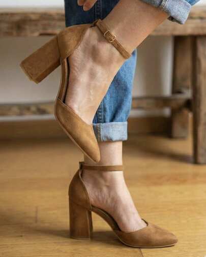 Mujer diseño con correa al tobillo punta fina tacón grueso estilo moderno para oficina zapatos de tacón