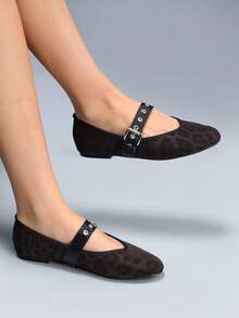 CUCCOO GRLICON Sandal Wanita Motif Leopard, Sederhana dan Serbaguna, Cocok untuk Aktivitas Luar Ruangan, dengan Desain Tali Tunggal dan Gesper Bertabur Stud, Gaya Y2K Punk Keren, Street Sporty Gothic, Sepatu Musim Semi, Liburan Musim Semi, Paskah, Natal - coklat tua - View 6