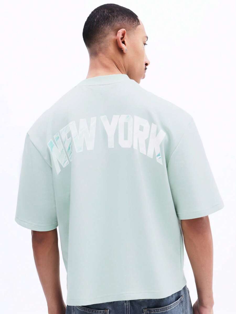 SUMWON Men Crew Neck Short Sleeve Crop Fit Tee With Back Graphics Print Casual Cotton T-Shirt - Mint Green - View 1