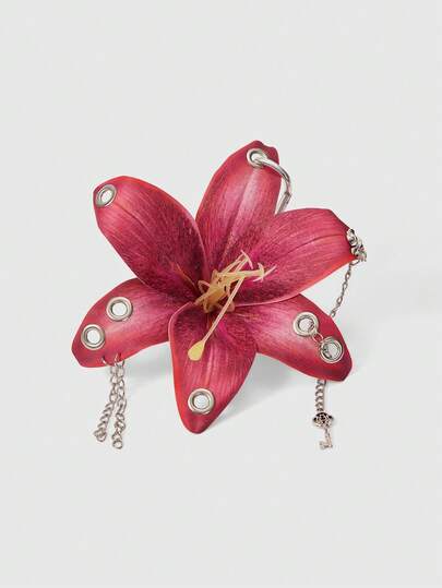 ROMWE Grunge Punk 1 Lily Simulated Flower Keychain, Hand-Punched And Pierced Creative Pendant, Personalized Bag Accessories