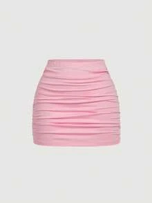 MOD 2 piezas Conjunto de minifalda ajustada con pliegues de estilo minimalista casual para mujer, Disfraces de Halloween, Vacaciones de mujer, Ropa de los 2000, Disfraz - Rosa - Ver 6