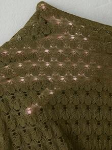 Comfylo Cárdigan casual de manga corta con abertura frontal, de punto jacquard de unicolor, talla grande - Marrón - Ver 9