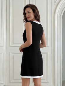 Miaspire Women's Contrast Color V-Neck Sleeveless Casual Short Jumpsuit Dress,Business Casual Woman,Rave Outfits Festival,Summer Outfits - Black - View 2