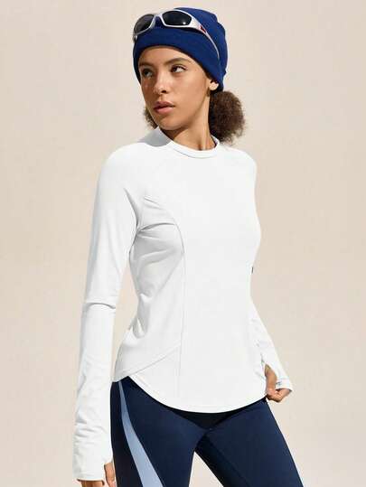  Exploreva Women's Outdoor Long - Sleeve Sports T - Shirt With Side Pockets, Suitable For Outdoor Sports, Running, Fitness And Yoga