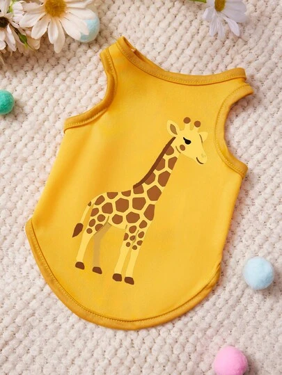 PETSIN 1pc Cute Giraffe Printed Pet Tank Top Yellow Skin Friendly Breathable Pet Clothes