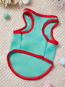 PETSIN 1件白色78位字母印花宠物背心，红色拼接绿色休闲宠物服装 - 彩色 - 查看 3