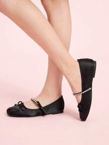 CUCCOO DOLLMOD Valentine's Day Women's Beige Ballet Flats With Bow Detail For Summer Christmas Fall New Year Holiday Valentines Valentine's Day - Graphite Black - View 5