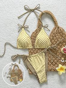 Swim Mod 2pcs Leopard Print Bowknot Sexy Women Bikini Set, Halter Tankini Swimsuit - Multicolor - View 1