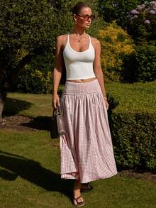 COSMINA Women's Summer Casual Plaid Skirt - Baby Pink - View 1